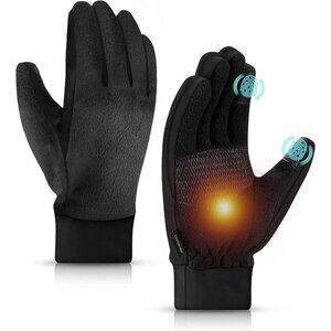 Elegant Black Fleece Thermal Gloves for Women - Windproof & Touchscreen Ready